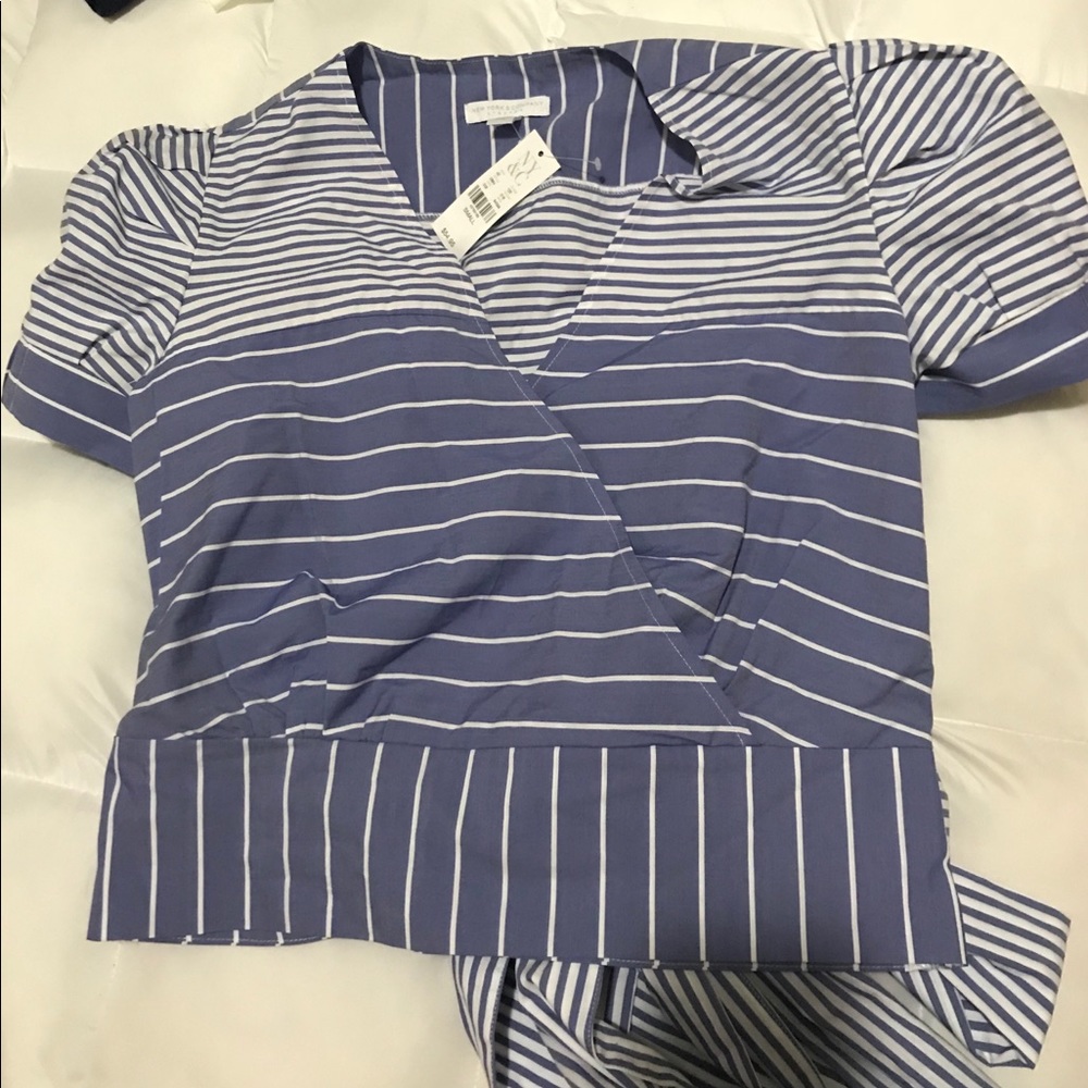 New York and Co. Striped Wrap Top w/ Puffy sleeves